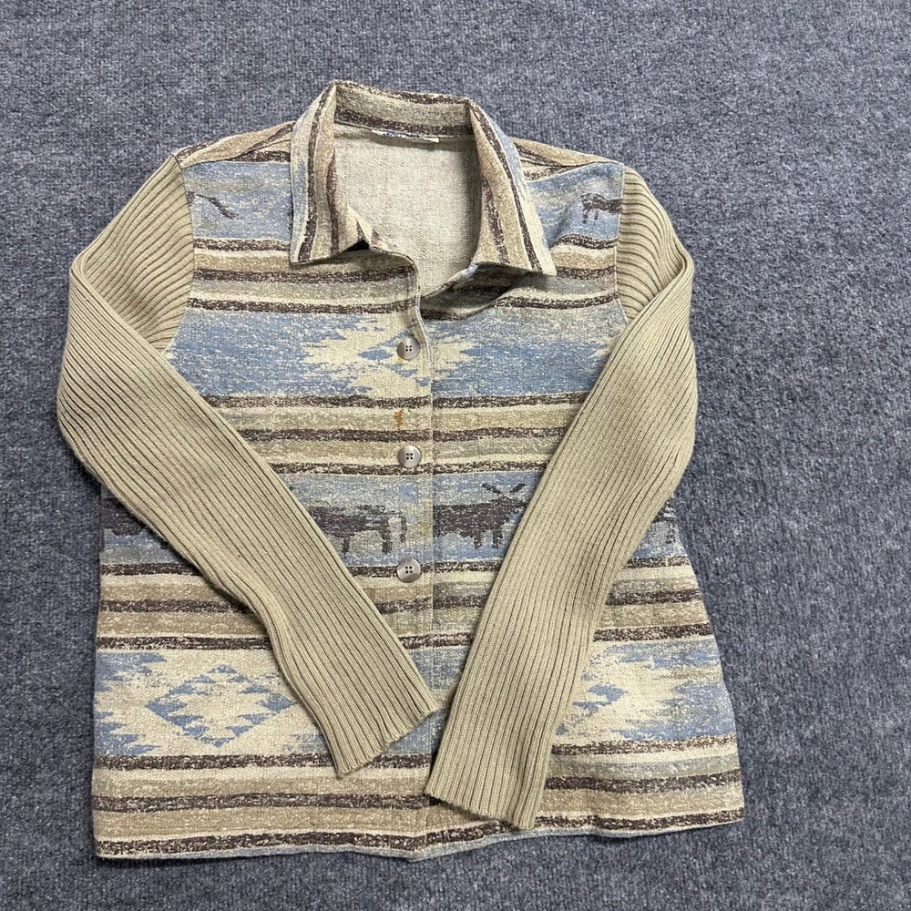 Unbranded Cardigan Womens Size M Multicolor Southwestern Tapestry Ribbed Sleeve